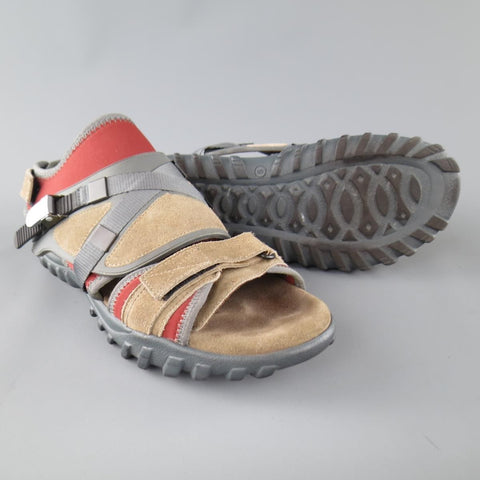 LANVIN Talla EE. UU. 10 Sandalias con tiras híbridas de ante y neopreno en color beige y rojo