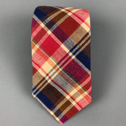 BLADE+BLUE Burgundy Cream Plaid Cotton Tie