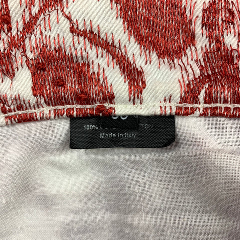 GUCCI by TOM FORD S/S 2000 Size 34 White & Red Embroidery Cotton 34 Bell Bottom Jeans