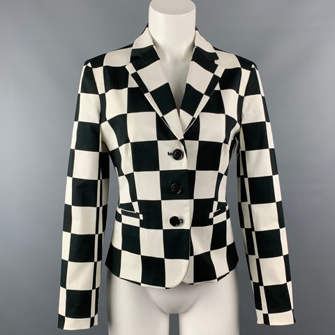 LOVE MOSCHINO Size 6 Black & White Checkered Cotton Jacket