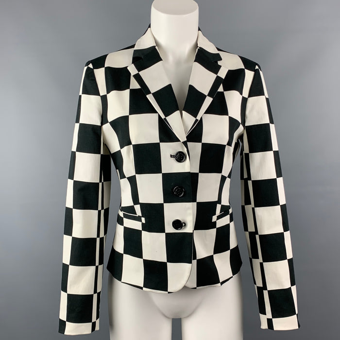 LOVE MOSCHINO Size 6 Black & White Checkered Cotton Jacket