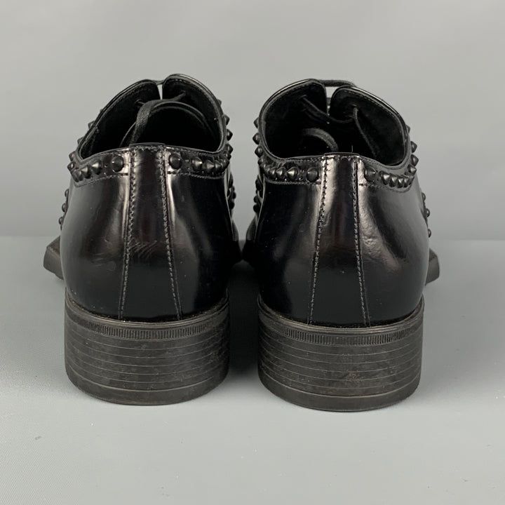 PRADA Size 9 Black Leather Studded Cap Toe Shoes