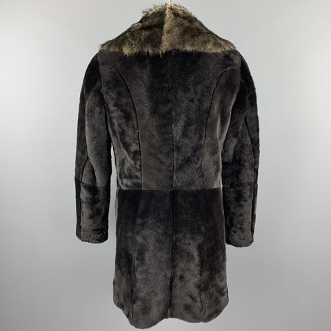 EMPORIO ARMANI Size 40 Brown Hook & Eye Closure Shearling Hook & Eye Coat