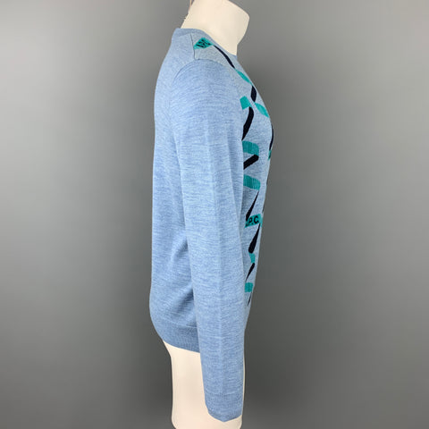 A.P.C. Size L Light Blue Print Merino Wool Crew-Neck Pullover