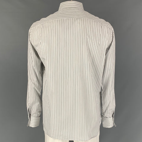 ISAIA Size L Stripe White &  Black Cotton French Cuff  Long Sleeve Shirt