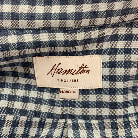 HAMILTON Size L Blue & Light Blue Gingham Long Sleeve Shirt