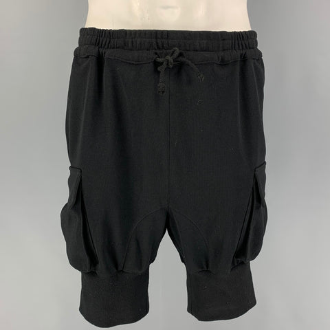 PYER MOSS Talla XL Shorts de entrepierna caída de algodón negro