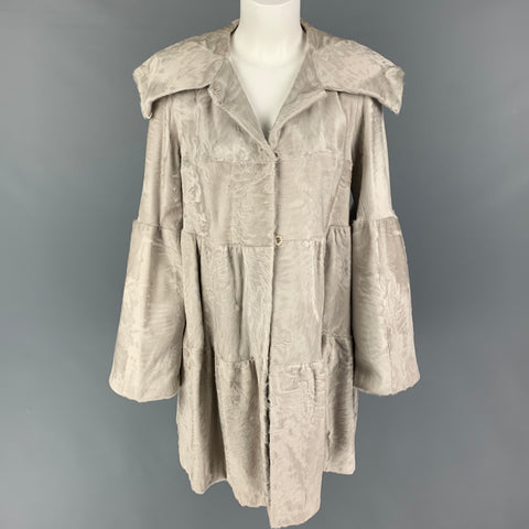 ZANDRA RHODES Size S Light Gray Lamb Shearling Hook & Eye Coat