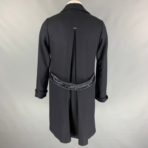MS BRAQUE Size 40 Navy Twill Wool Double Breasted Coat