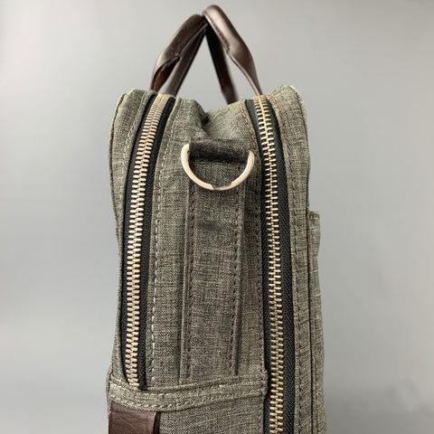 JACK SPADE Grey & Brown Leather Trim Canvas Laptop Bag