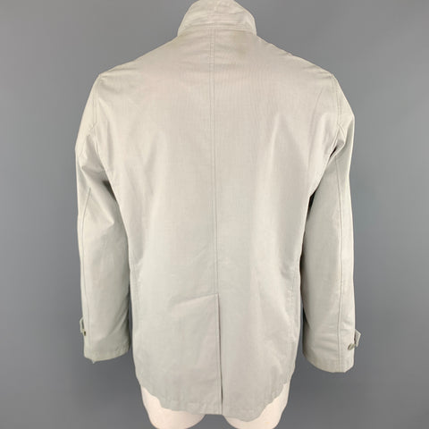 THEORY Jayden Size XL Light Grey Cotton High Collar Belted Cuffs Buttoned Jacket