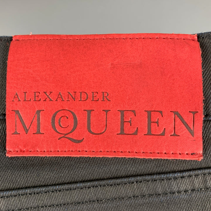 ALEXANDER MCQUEEN Size 32 Black Studded Coated Denim Button Fly Jeans