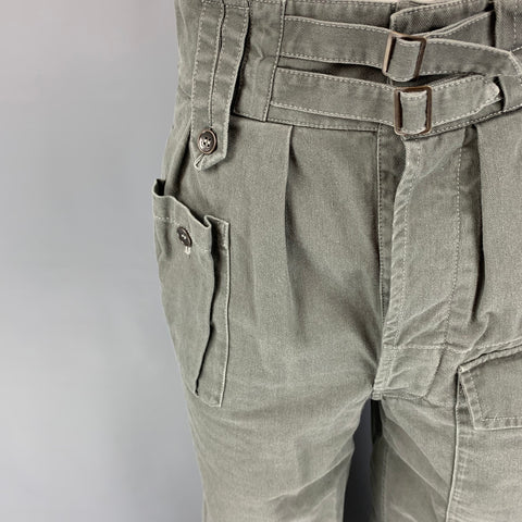 SAINT LAURENT Size 4 Olive Cotton Ramie Cropped Casual Pants