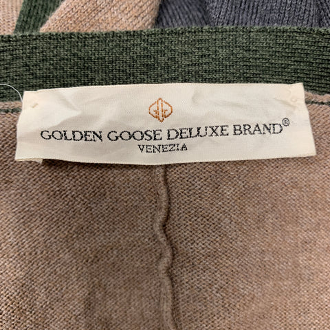 GOLDEN GOOSE Size M Brown Grey Color Block Merino Wool Cotton V-Neck Cardigan
