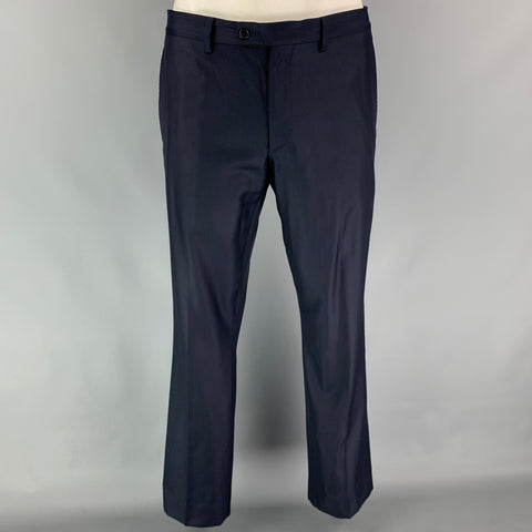 CALVIN KLEIN COLLECTION Size 40 Navy Wool / Silk Notch Lapel Suit