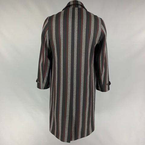TODD SNYDER x PRIVATE WHITE V.C. Size L Black Grey Burgundy Stripe Wool Blend Coat