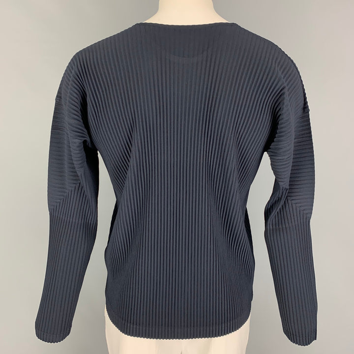 ISSEY MIYAKE HOMME PLISSE Size XL Navy Pleated Polyester Long Sleeve Pullover