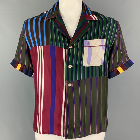 PIERRE-LOUIS MASCIA Size M Multi-Color Stripe Silk Camp Short Sleeve Shirt