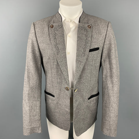 ROFAN TRACHT Size 38 Grey Embroidery Wool Lapel Sport Coat