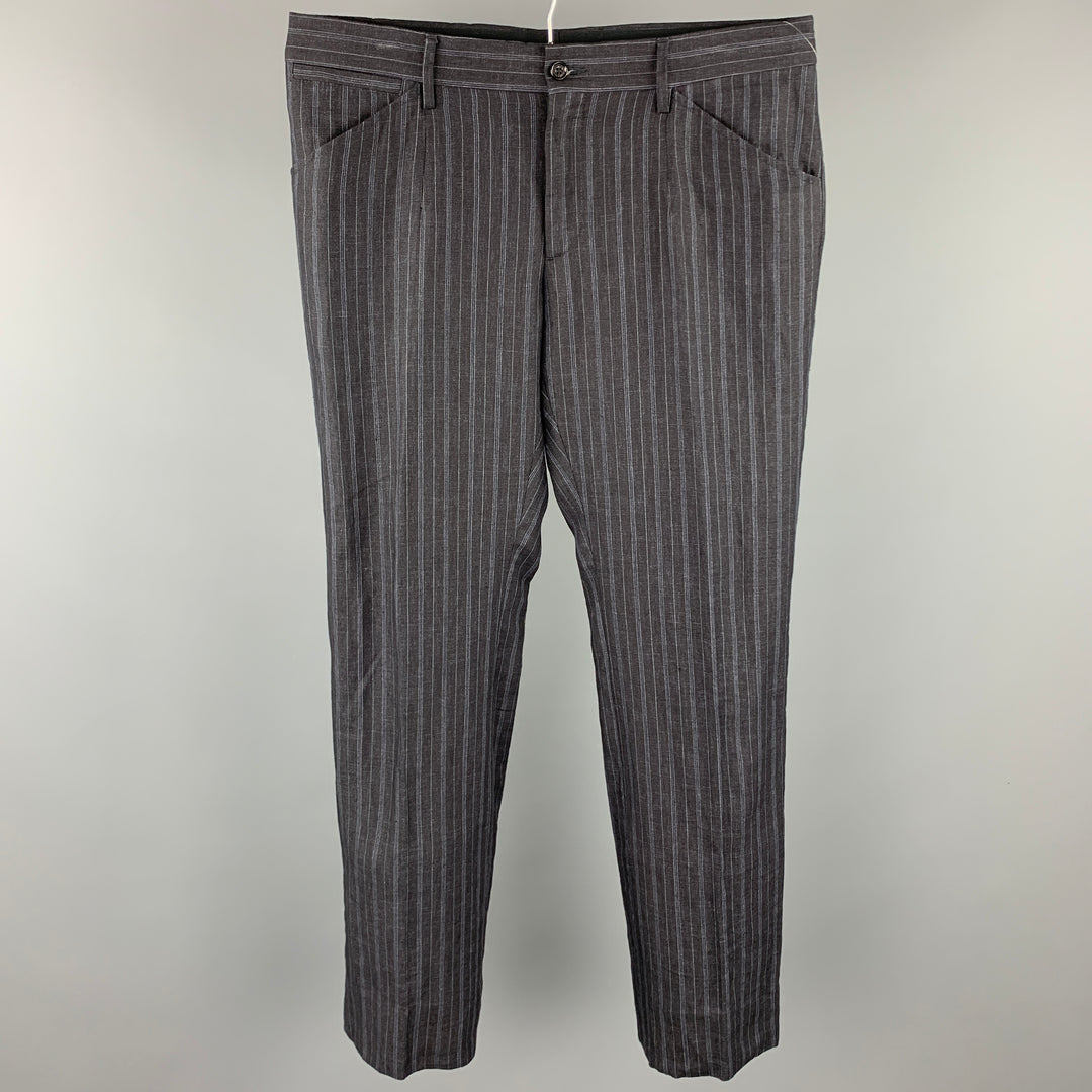 DOLCE &amp; GABBANA Talla 34 Pantalones casuales de lino a rayas color carbón