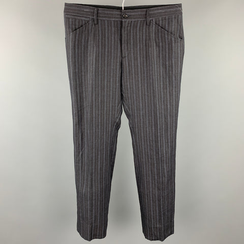 DOLCE & GABBANA Size 34 Charcoal Stripe Linen Casual Pants