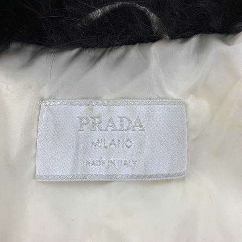 PRADA Size 2 Black Nylon Fox Collar Coat