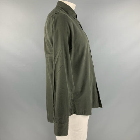 BUCK MASON Size L Green Cotton / Rayon Long Sleeve Shirt