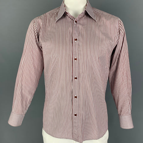 GUCCI Size L White Red Stripe Long Sleeve Shirt