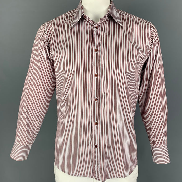 GUCCI Size L White Red Stripe Long Sleeve Shirt