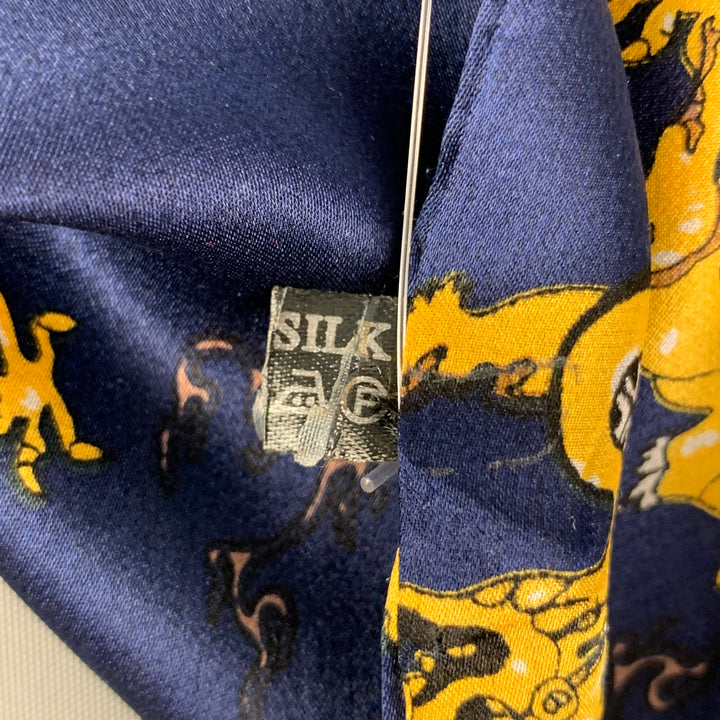 VINTAGE Navy Yellow Chinoiserie Silk Scarves