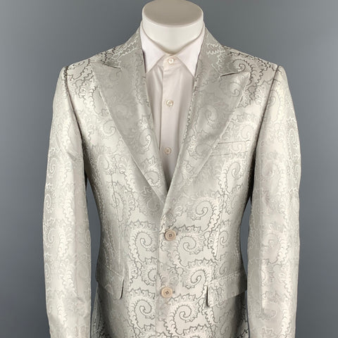 Vintage GIANNI VERSACE Size 38 Silver Jacquard Silk Peak Lapel Sport Coat