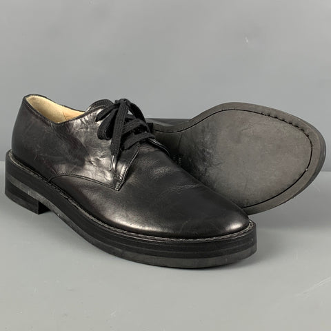 ANN DEMEULEMEESTER Size 7.5 Black Leather Platform Lace Up Shoes