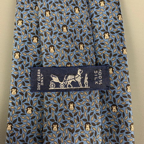 HERMES 5439 FA Blue Silk Tie