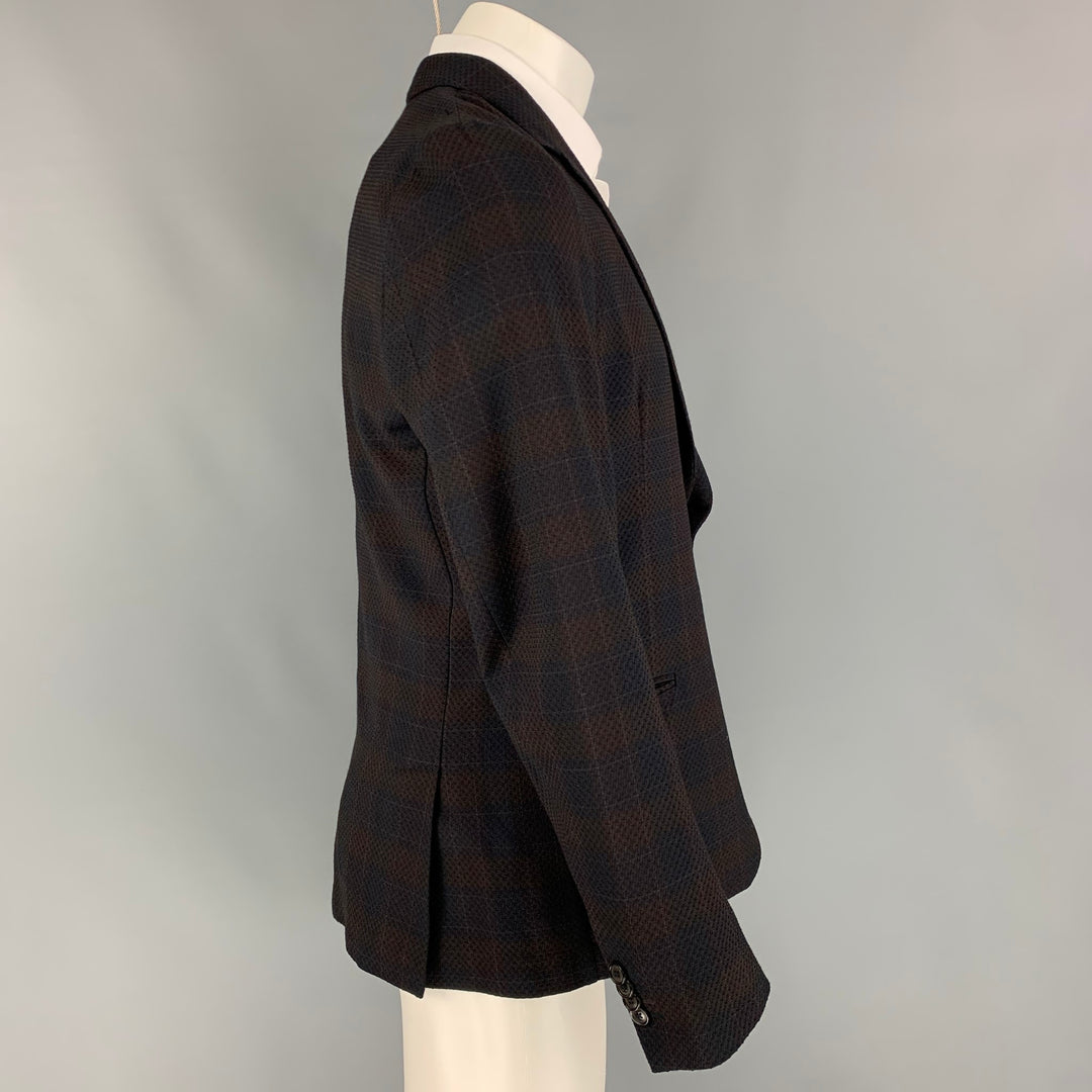 PAUL SMITH Soho Fit Size 40 Regular Brown & Navy Plaid Wool Notch Lapel Sport Coat