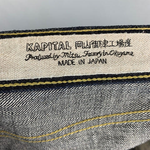KAPITAL Size 34 Blue Indigo Contrast Stitch Selvedge Denim Button Fly Jeans
