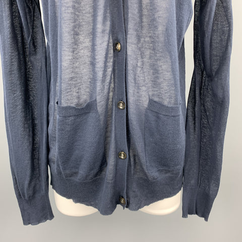 DRIES VAN NOTEN Size M Navy Cotton / Cashmere Sheer Knit Cardigan