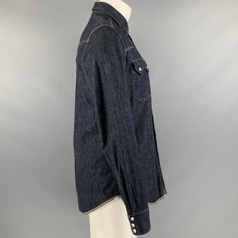 LEVI STRAUSS Talla M Camisa occidental de manga larga de algodón con puntadas en contraste azul marino