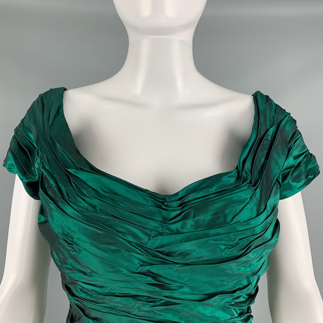 BELLVILLE SASSOON Size 8 Green Taffeta Ruched Cap Sleeves Long Gown