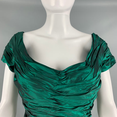 BELLVILLE SASSOON Vestido largo con mangas casquillo fruncidas de tafetán verde talla 8