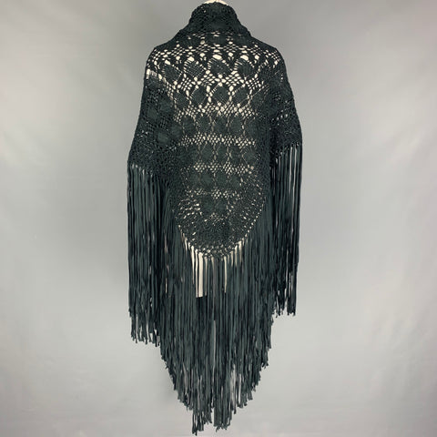VINTAGE Black Crochet Fringe Triangle Scarf