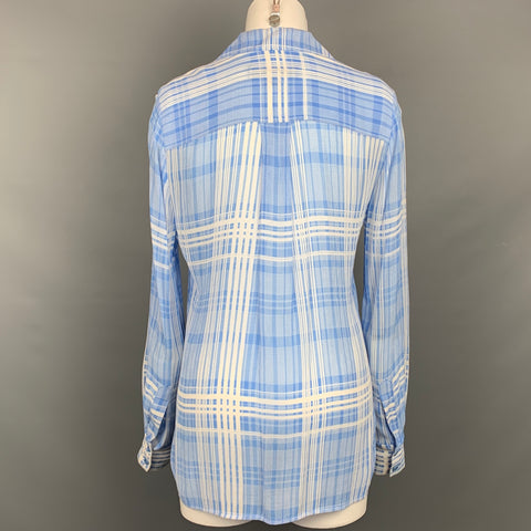 DIANE VON FURSTENBERG Taille 2 Blouse en viscose à carreaux bleu clair et blanc