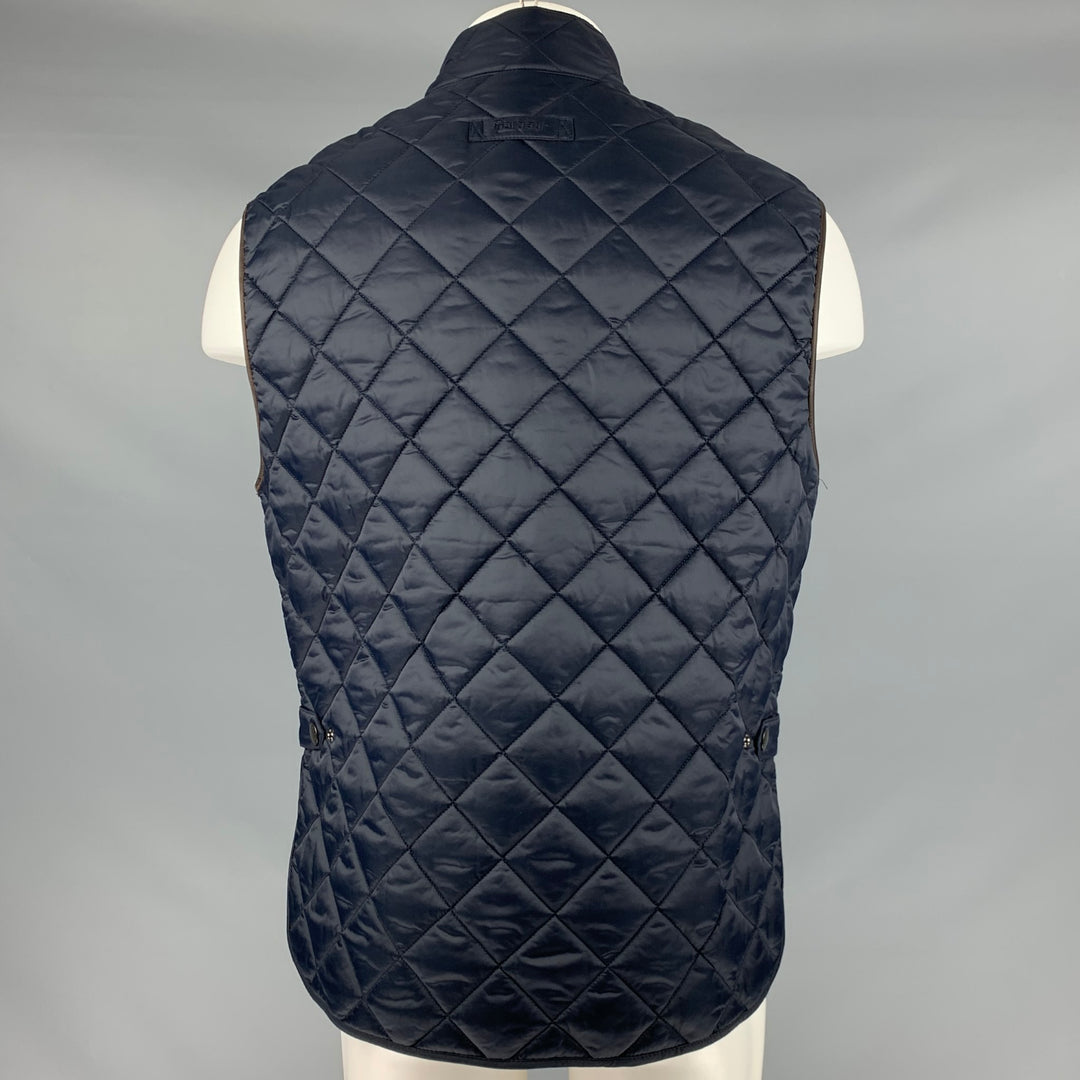 BARBOUR Size M Navy Brown Polyamide Zip Snaps Vest
