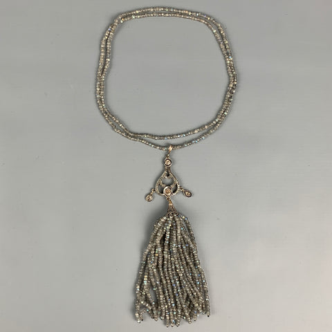 JILL ALBERTS Grey Beaded Labradorite Tassel Necklace