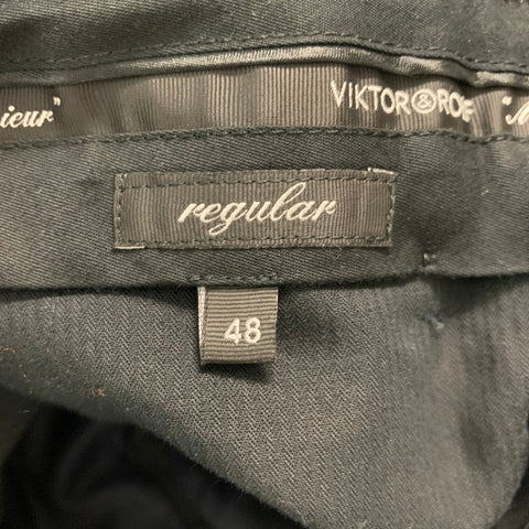 VIKTOR &amp; ROLF Taille 30 Pantalon habillé en laine unie marine Zip Fly