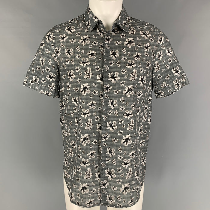 NEIL BARRETT Size S Grey Floral Oversized Short Sleeve Shirt