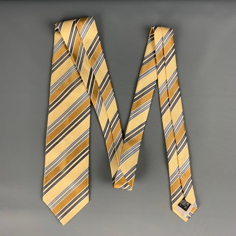 ERMENEGILDO ZEGNA Yellow Grey Diagonal Stripe Silk / Cotton Tie