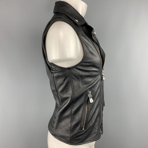 VERSUS by VERSACE Size XS Black Leather Lion Head Biker Vest
