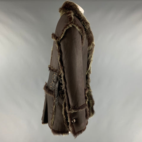 ROBERTO CAVALLI Size 40 Brown Green Solid Leather Coat