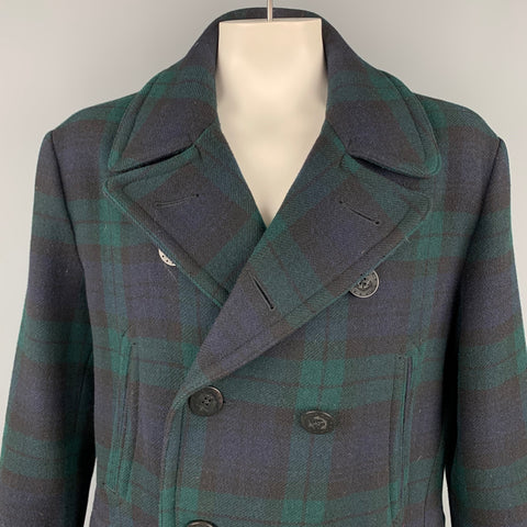 POLO by RALPH LAUREN Size XL Blackwatch Plaid Wool Double Breasted Peacoat