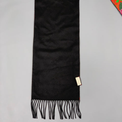 GUCCI Black & Red Silk / Cashmere Reversible Pocket Fringe Scarf